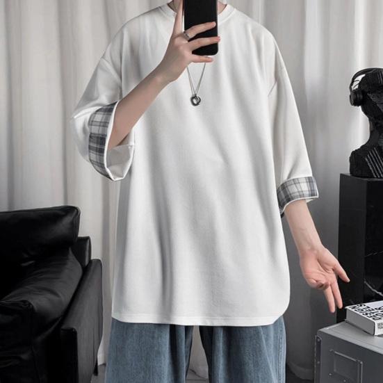 Men T-shirt Plaid Patchwork O-Neck 3/4 Sleeve Solid Color Streetwear Spring Summer Loose Tee Top Men Clothes
Men T-shirt Plaid Patchwork O-Neck 3/4 Sleeve Solid Color Streetwear Spring Summer Loose Tee Top Men Clothes