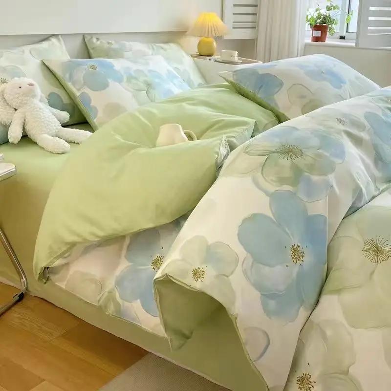 Зеленый цветочный пододеяльник без наполнителя наволочка простыня модный односпальный комплект постельного белья для девочек размер Queen с декоративным рисунком Twin 3pcs 150x200