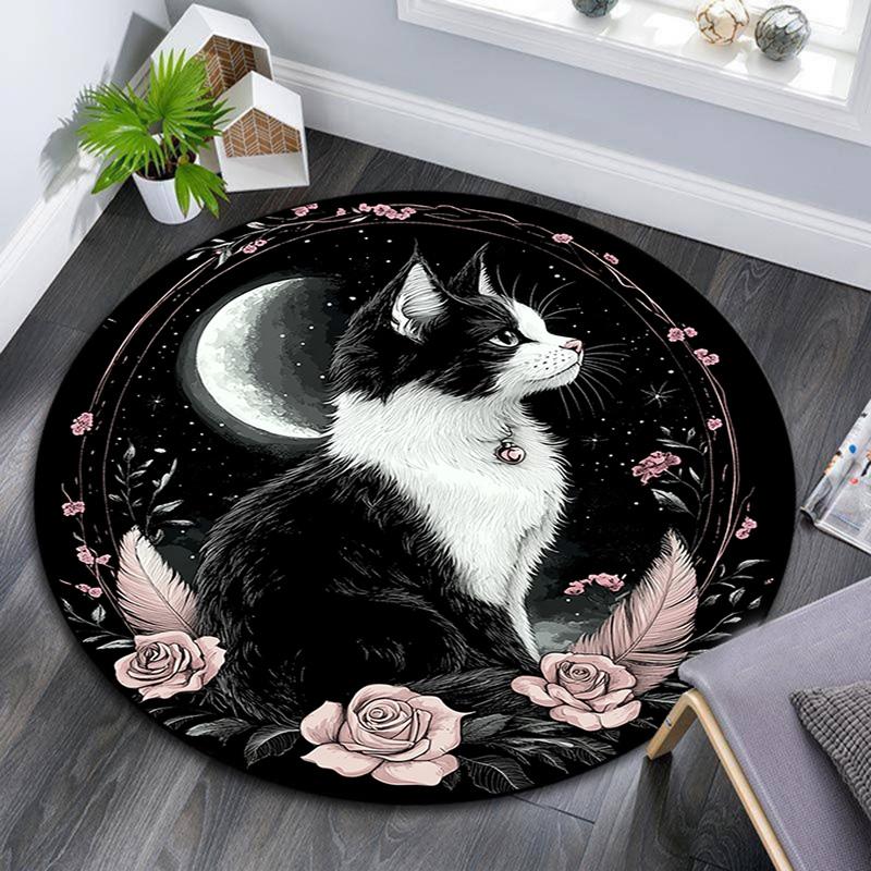 Black and White Cat with Moon Round Area Rug,Carpet Rug for Living Room Bedroom Sofa Playroom Decor,Non-slip Floor Mat 80cmx80cm
Black and White Cat with Moon Round Area Rug,Carpet Rug for Living Room Bedroom Sofa Playroom Decor,Non-slip Floor Mat 80cmx80cm