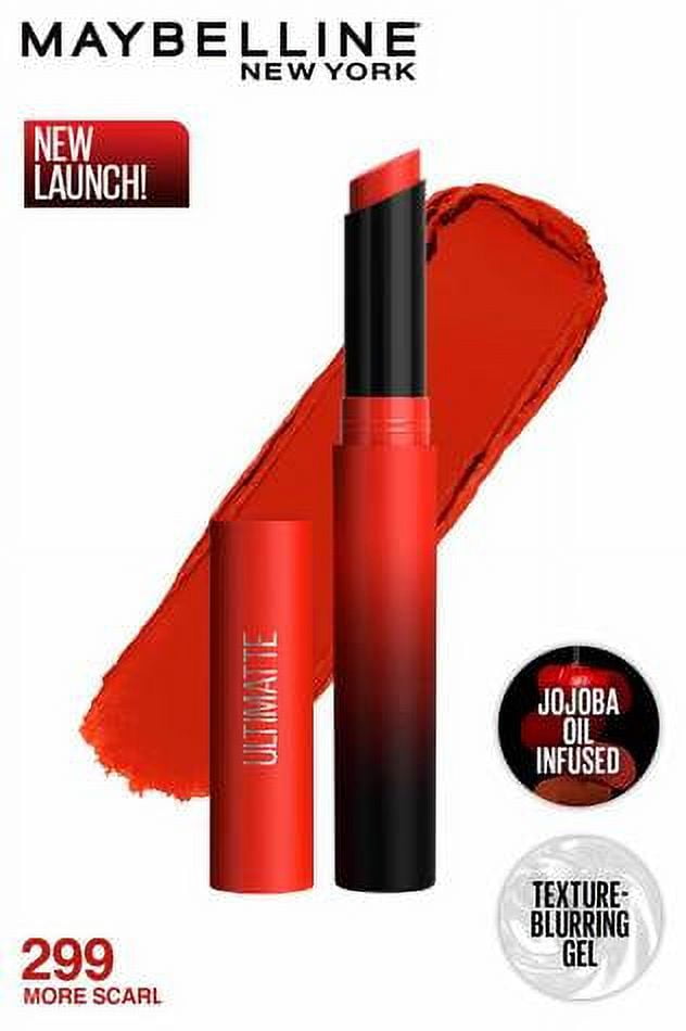 Maybelline New York Lipstick, Matte Finish, Bold Colour, Enriched With Jojoba Oil, Color Sensational Ultimattes, 299 More Scarlet, 1.7 g
Maybelline New York Lipstick, Matte Finish, Bold Colour, Enriched With Jojoba Oil, Color Sensational Ultimattes, 299 More Scarlet, 1.7 g