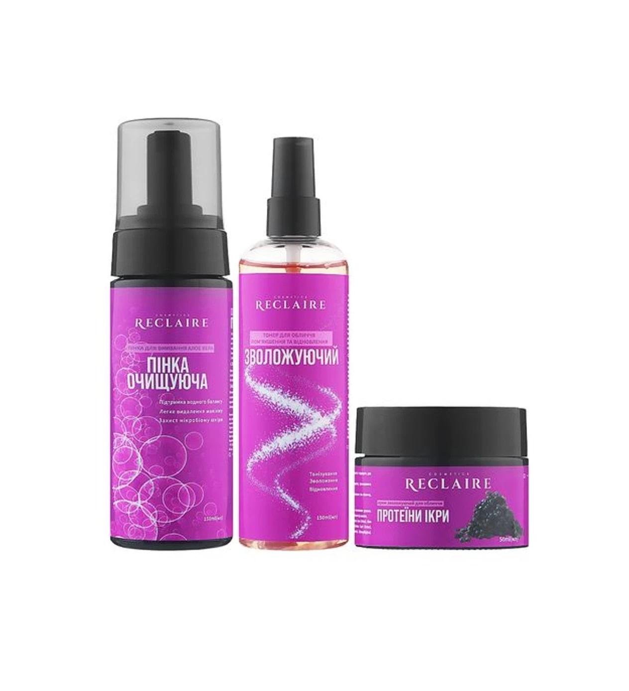 Потрійний комплекс для обличчя Очищення, Тонізація та Зволоження Reclaire 350 мл
Потрійний комплекс для обличчя Очищення, Тонізація та Зволоження Reclaire 350 мл
