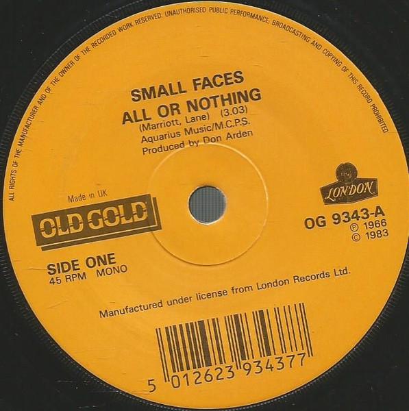 7inch Record SMALL FACES - All Or Nothing / My Mind s Eye OG9343 Old Gold UK Rock Used
7inch Record SMALL FACES - All Or Nothing / My Mind s Eye OG9343 Old Gold UK Rock Used