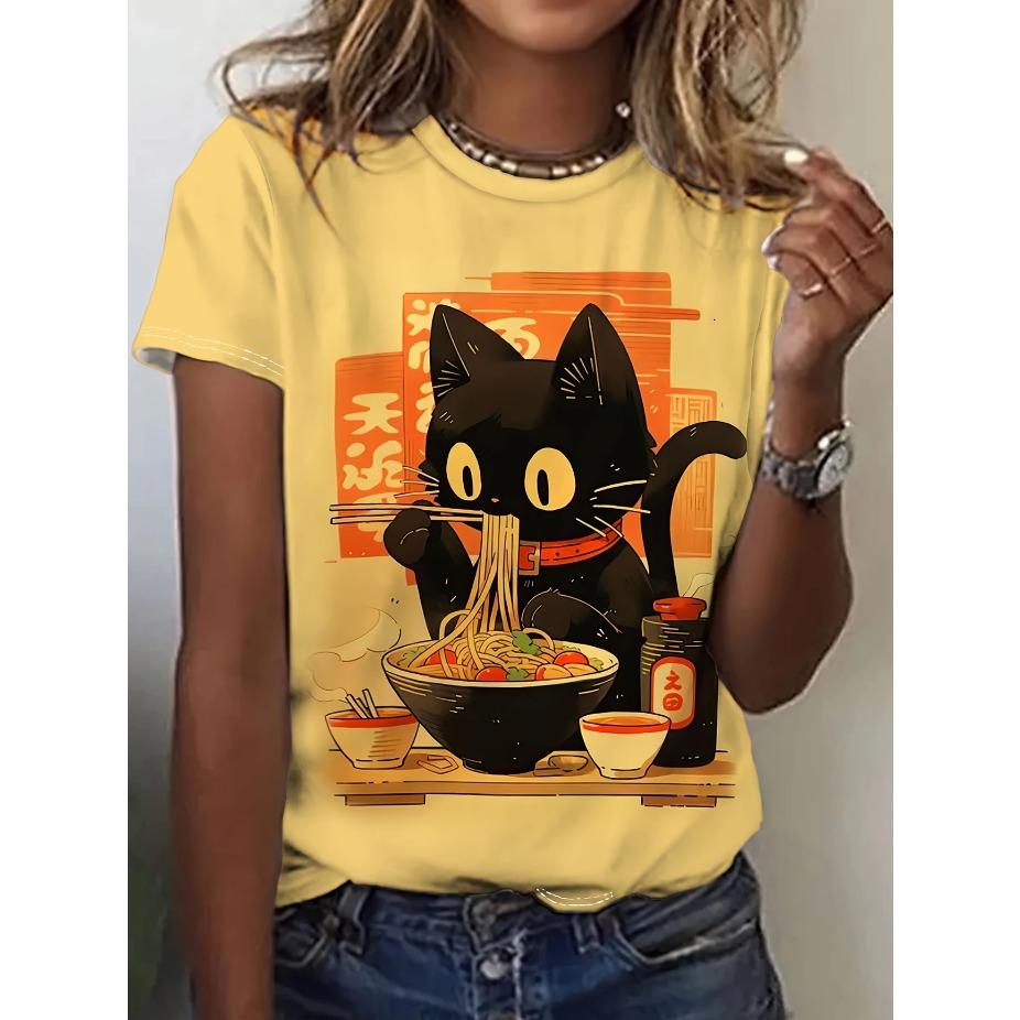 Women Casual Cat Print Short Sleeve T-Shirt - Vibrant Calico Kitten Graphic Round Neck Summer Top Tee Artistic Graphic Print Shirt, Pet Lovers XL
Women Casual Cat Print Short Sleeve T-Shirt - Vibrant Calico Kitten Graphic Round Neck Summer Top Tee Artistic Graphic Print Shirt, Pet Lovers XL