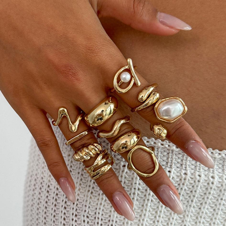 Gold Color Baroque Pearl Geometric Open Rings Set for Women Minimal Design Metal Irregular Lines Adjustable Ring Charms Zircon
Gold Color Baroque Pearl Geometric Open Rings Set for Women Minimal Design Metal Irregular Lines Adjustable Ring Charms Zircon