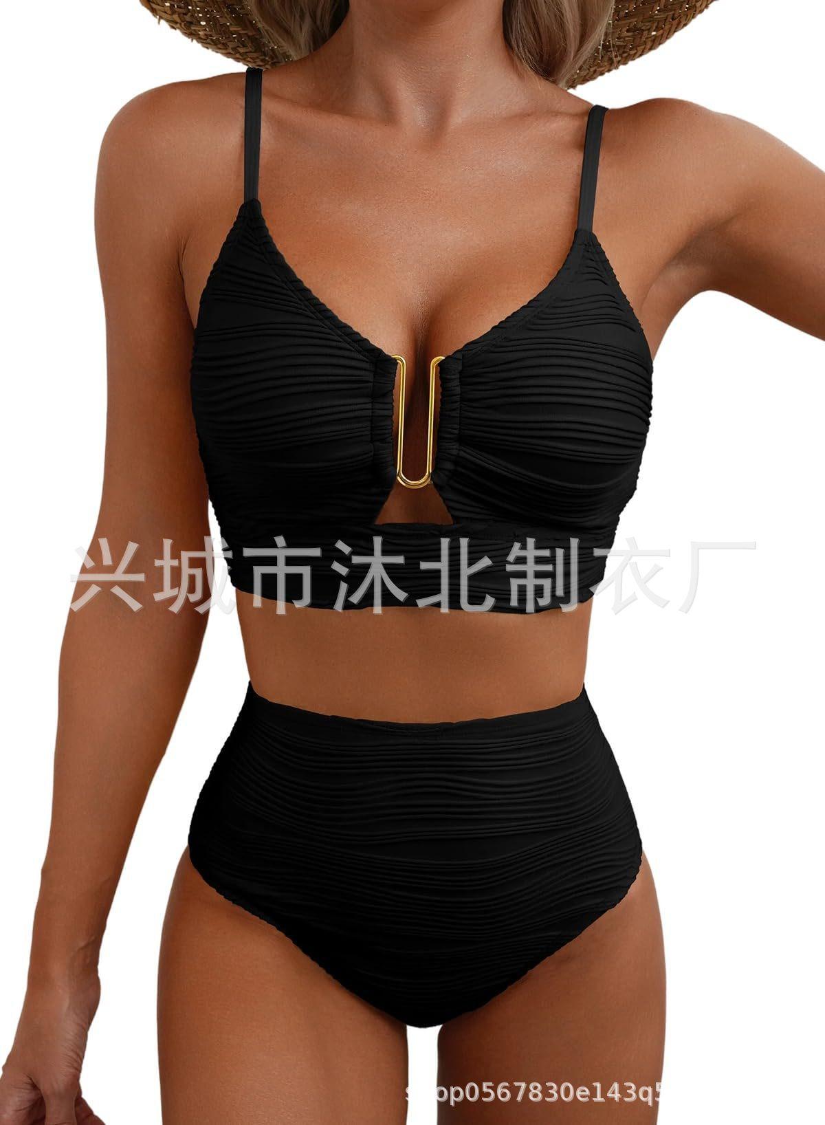 New solid color gathers to show thin high waist sexy bikini swimsuit women S чёрный
New solid color gathers to show thin high waist sexy bikini swimsuit women S чёрный