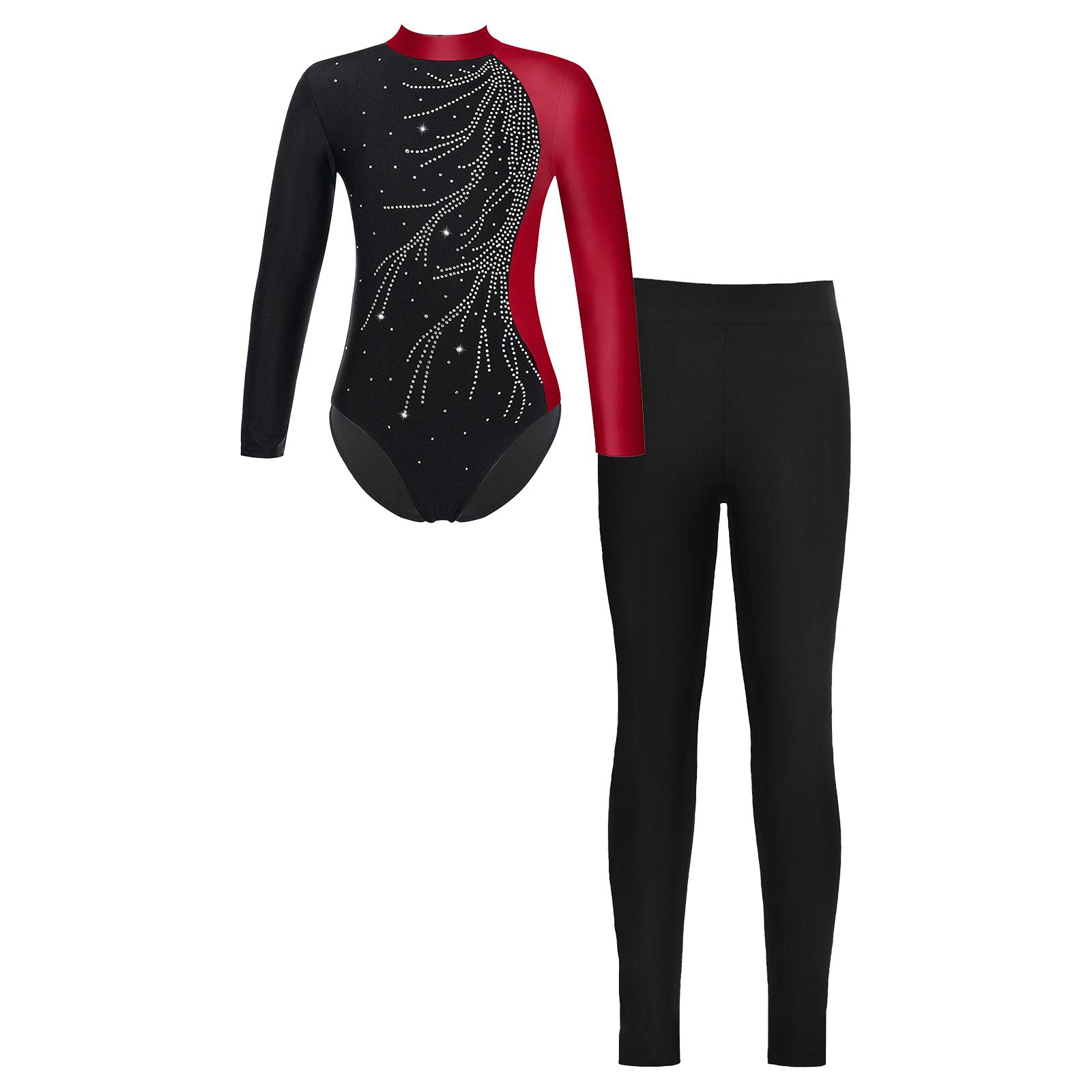 Дівчачий леотард з довгим рукавом і коміром-стійкою, контрастного кольору, зі стразами, з вирізом-краплею на спині та легінсами 9-10 Years чорний/бордовий
Дівчачий леотард з довгим рукавом і коміром-стійкою, контрастного кольору, зі стразами, з вирізом-краплею на спині та легінсами 9-10 Years чорний/бордовий