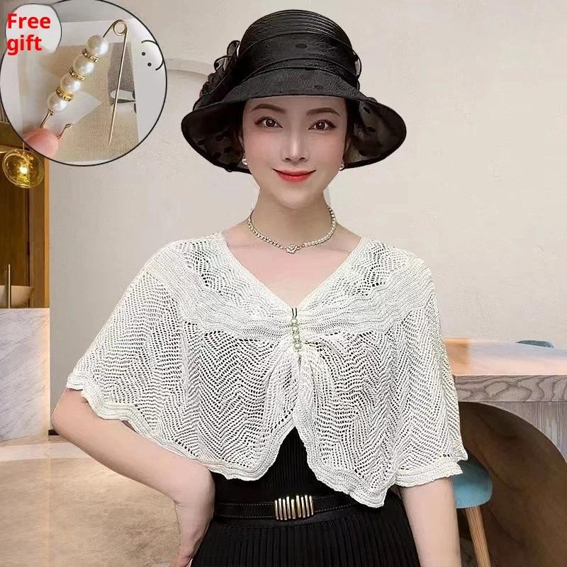 Fashion Knitted Shawl With Brooch Hollow Out Summer Air Conditioning Fake Collar Neck Cape Shoulder For Women білий
Fashion Knitted Shawl With Brooch Hollow Out Summer Air Conditioning Fake Collar Neck Cape Shoulder For Women білий