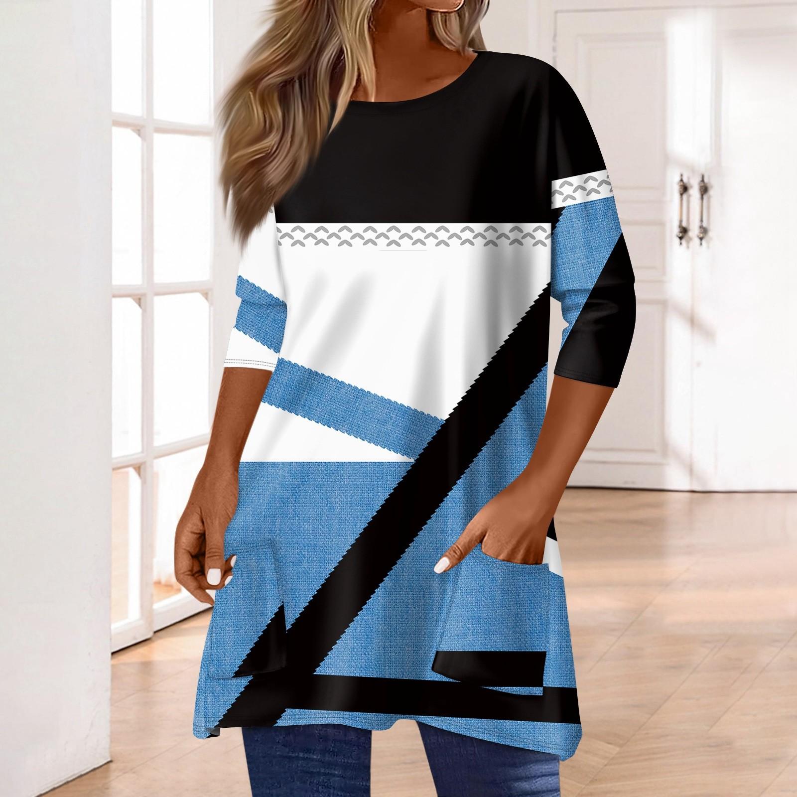 3/4 рукава кармана топы для женщин футболка повседневный принт средней длины топы футболка круглый вырез пуловер блузка XXL синий
3/4 рукава кармана топы для женщин футболка повседневный принт средней длины топы футболка круглый вырез пуловер блузка XXL синий