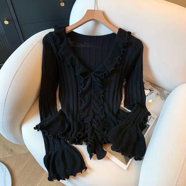 Women s French Lotus Leaf Edge Knitted Sweater - Autumn/Winter, Flared Sleeves, Elegant Collar M чёрный
Women s French Lotus Leaf Edge Knitted Sweater - Autumn/Winter, Flared Sleeves, Elegant Collar M чёрный