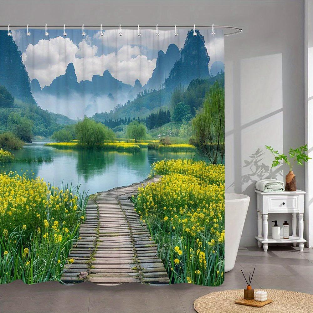 1Pc Extra Long Bathroom Curtain - Serene Landscape With Wooden Path, Tranquil Pond, Misty Mountains & Yellow Wildflowers W60H190(CM)-1 Pcs
1Pc Extra Long Bathroom Curtain - Serene Landscape With Wooden Path, Tranquil Pond, Misty Mountains & Yellow Wildflowers W60H190(CM)-1 Pcs