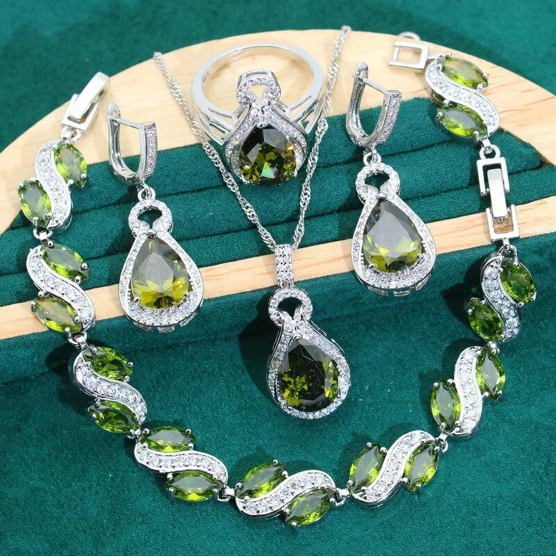 Серебро 925 пробы ювелирные наборы для женщин капли воды Olive Grey циркон серьги ожерелье кулон кольцо браслет праздничные подарки для свиданий
Серебро 925 пробы ювелирные наборы для женщин капли воды Olive Grey циркон серьги ожерелье кулон кольцо браслет праздничные подарки для свиданий