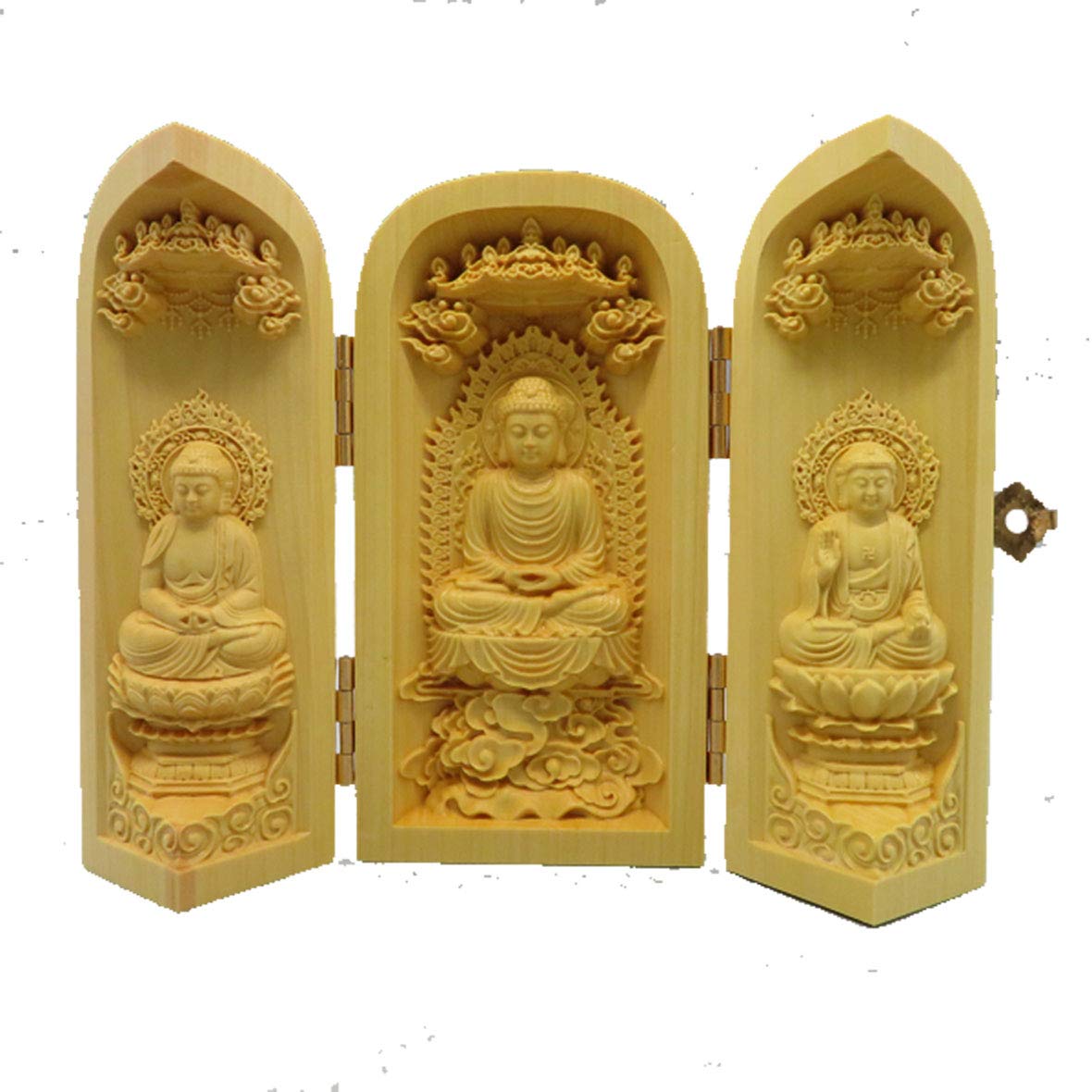 elfin Wood Carving Buddhist Oriental Shingon Triad of Acala, Amida, and Thousand-Armed Kannon Buddha (Yokosanzebutsu) for Feng Shui Interior Decor
elfin Wood Carving Buddhist Oriental Shingon Triad of Acala, Amida, and Thousand-Armed Kannon Buddha (Yokosanzebutsu) for Feng Shui Interior Decor