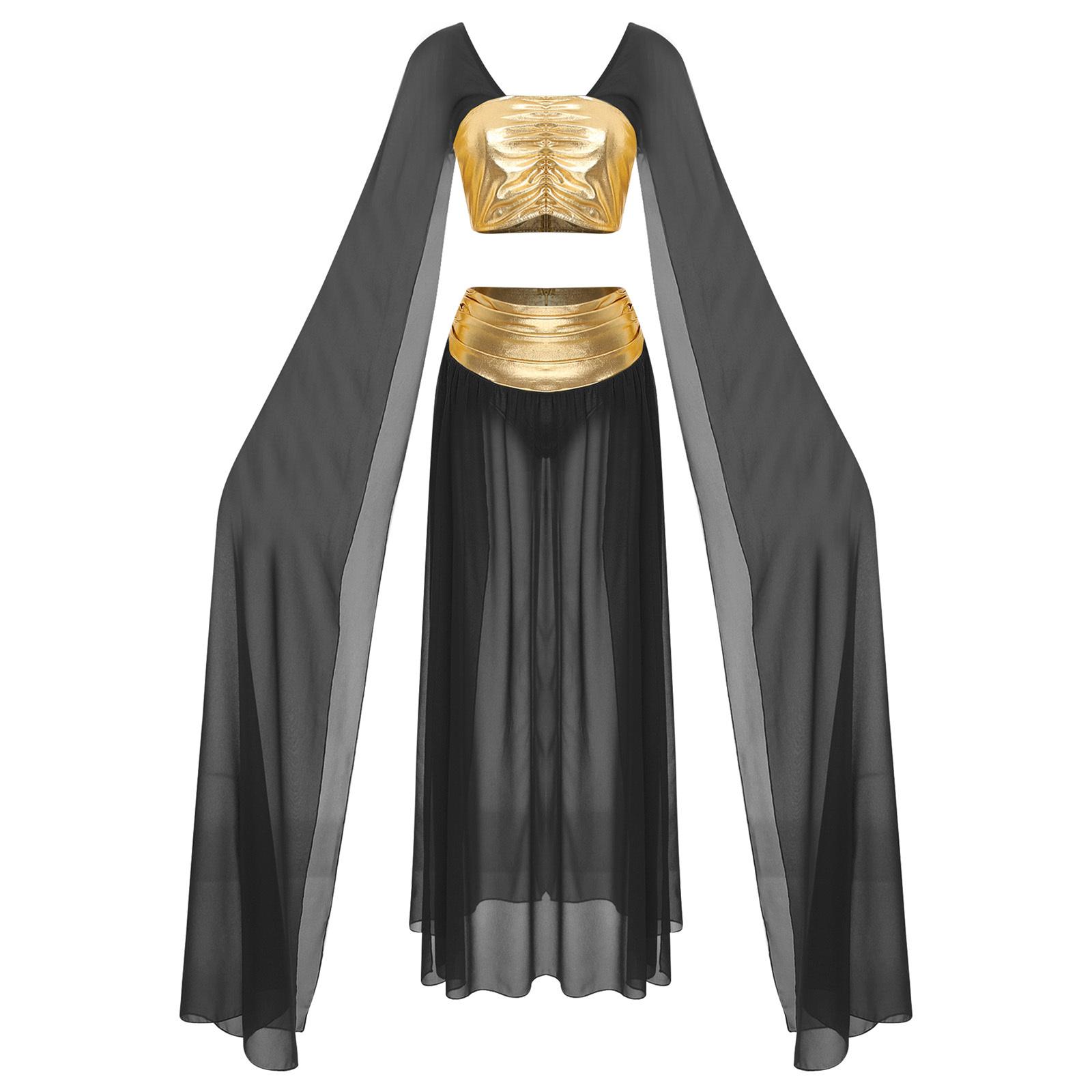 Жіночий костюм Стародавнього Єгипту Набір 2 шт. Кроп-топ Клеопатри Шифонова спідниця з розрізом Наряд для вечірки на Хелловін S чорний
Жіночий костюм Стародавнього Єгипту Набір 2 шт. Кроп-топ Клеопатри Шифонова спідниця з розрізом Наряд для вечірки на Хелловін S чорний