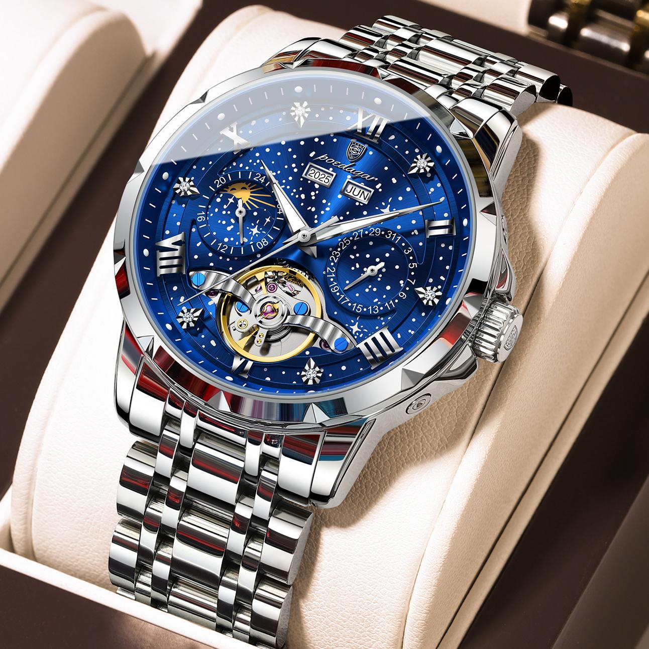 POEDAGAR Top Original Men Clock Automatic Mechanical Stainless Steel Watches Calendar Hollow Tourbillon Watch Male+Box синий/серебряный
POEDAGAR Top Original Men Clock Automatic Mechanical Stainless Steel Watches Calendar Hollow Tourbillon Watch Male+Box синий/серебряный