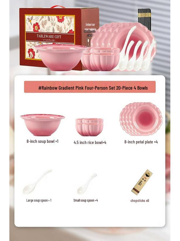 Kangmo Gradient Pink Petal Ceramic Dinnerware Set (20 Pieces)
Kangmo Gradient Pink Petal Ceramic Dinnerware Set (20 Pieces)