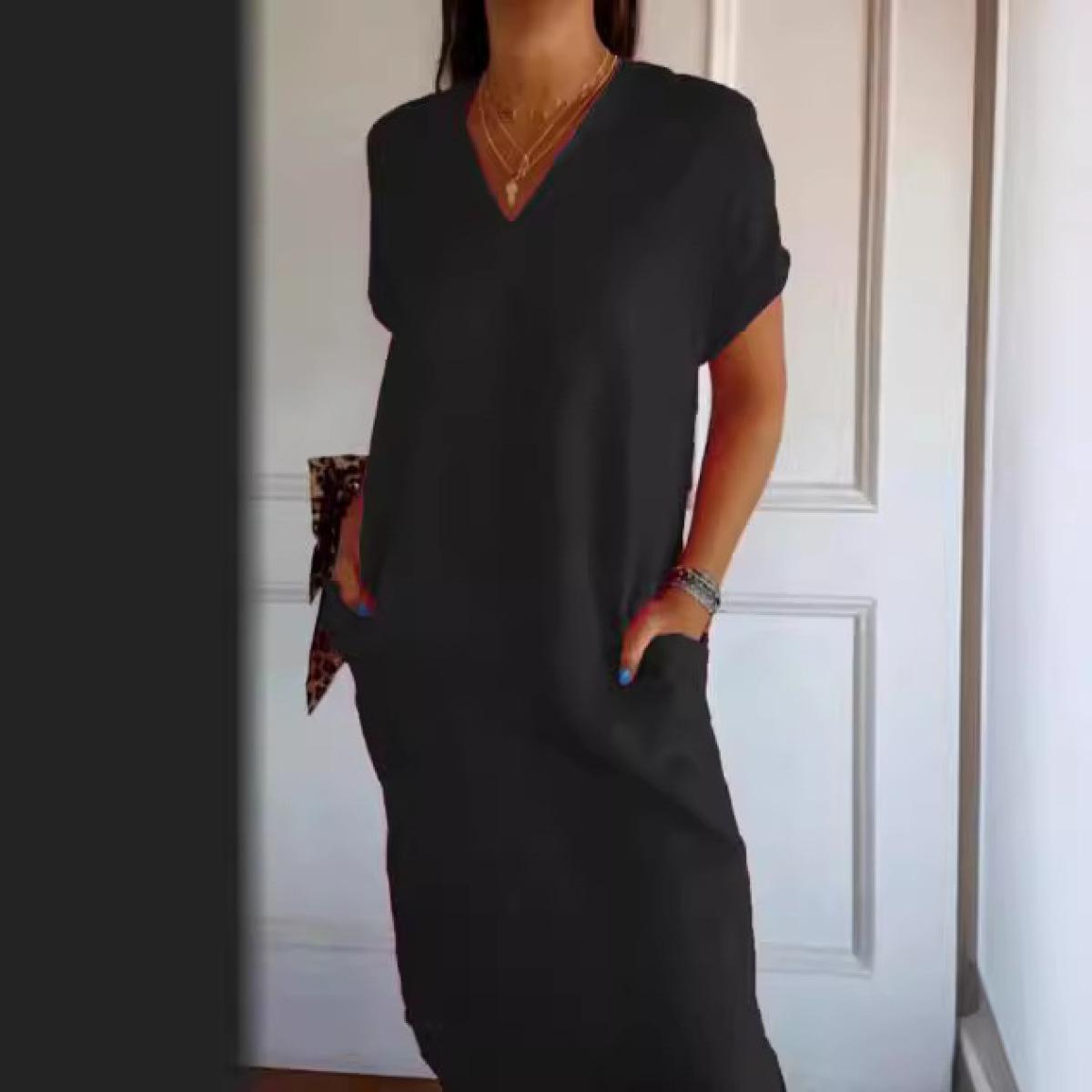Women s Summer Cotton and Linen V-neck Short-sleeved Loose Slit Midi Dress Clothes Sale M чорний
Women s Summer Cotton and Linen V-neck Short-sleeved Loose Slit Midi Dress Clothes Sale M чорний