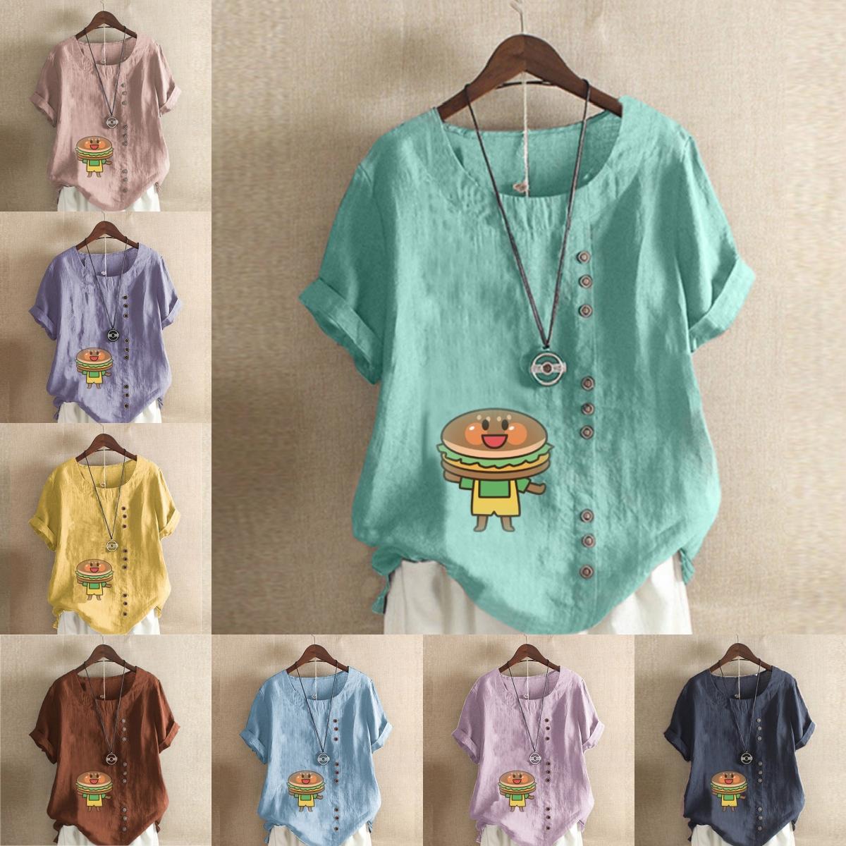 Women s Fashion Hamburger Prined Round Neck Short Sleeve T-shirt Casual Cotton Linen Graphic Shirt Leisure Loose Summer Blouse Tops
Women s Fashion Hamburger Prined Round Neck Short Sleeve T-shirt Casual Cotton Linen Graphic Shirt Leisure Loose Summer Blouse Tops