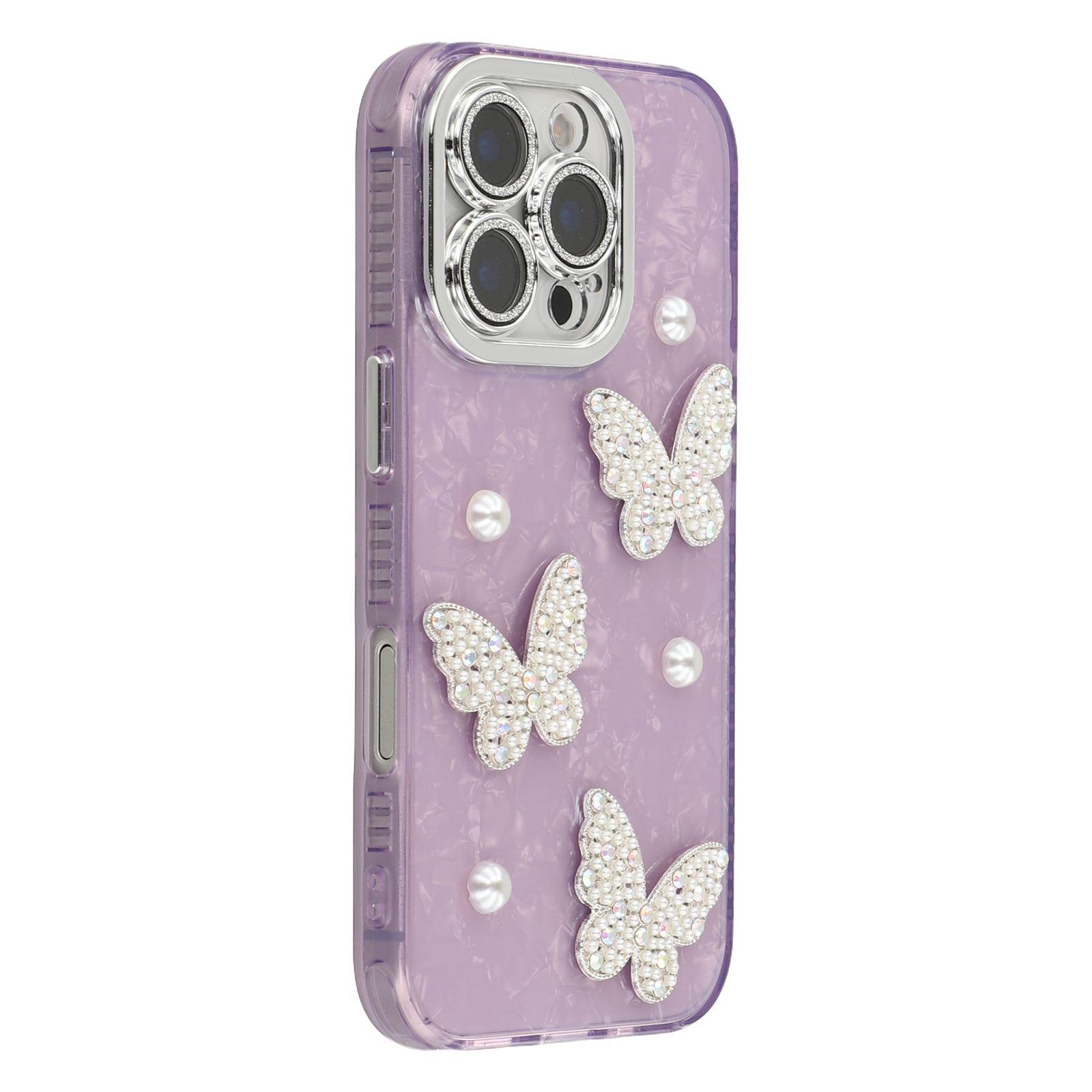 For iPhone 16 Pro Max Case Butterfly Pearl Decor IMD PC+TPU Phone Cover with Glass Lens Film Shell Pattern/Purple
For iPhone 16 Pro Max Case Butterfly Pearl Decor IMD PC+TPU Phone Cover with Glass Lens Film Shell Pattern/Purple