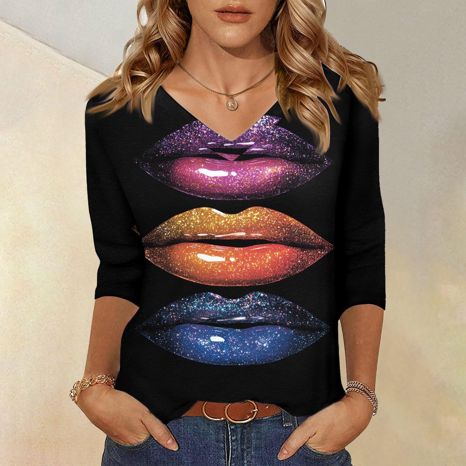 Women s Tops Three-quarter Sleeve Shirt V-neck Loose Casual Shirt Character Printed T-shirt S
Women s Tops Three-quarter Sleeve Shirt V-neck Loose Casual Shirt Character Printed T-shirt S