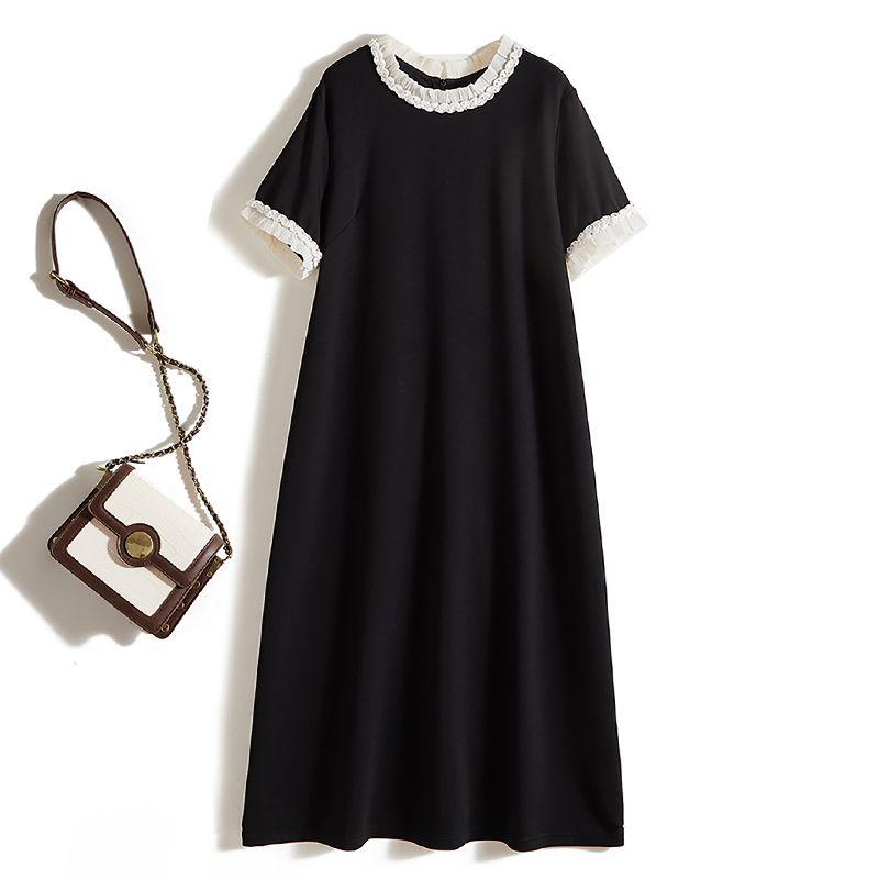 Hepburn Ji to Classic Black Dress! Women Summer Air Cotton Beads Contrast Color round Neck Short sleeve over the Knee Dress New Black L
Hepburn Ji to Classic Black Dress! Women Summer Air Cotton Beads Contrast Color round Neck Short sleeve over the Knee Dress New Black L