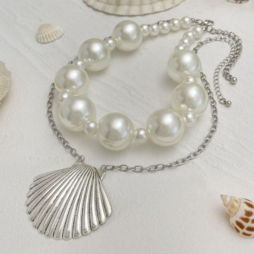 Elegant Pearl Beaded Necklace Double Layer Beach Necklace Sweet Pearl Shell Necklace Summer срібний
Elegant Pearl Beaded Necklace Double Layer Beach Necklace Sweet Pearl Shell Necklace Summer срібний