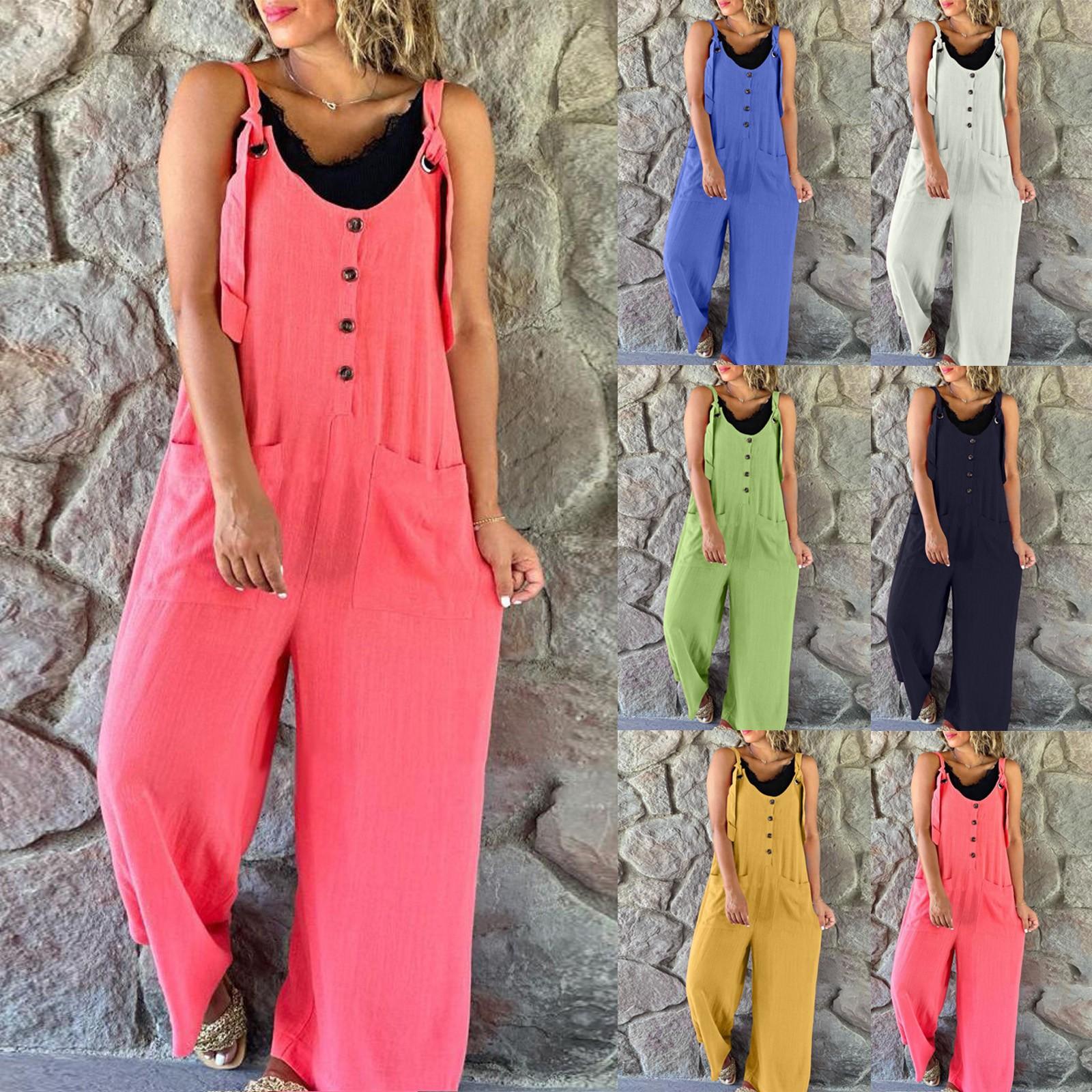 Женские однотонные комбинезоны, повседневные свободные широкие брюки, комбинезон больших размеров с регулируемым ремнем, комбинезон 
Женские однотонные комбинезоны, повседневные свободные широкие брюки, комбинезон больших размеров с регулируемым ремнем, комбинезон
