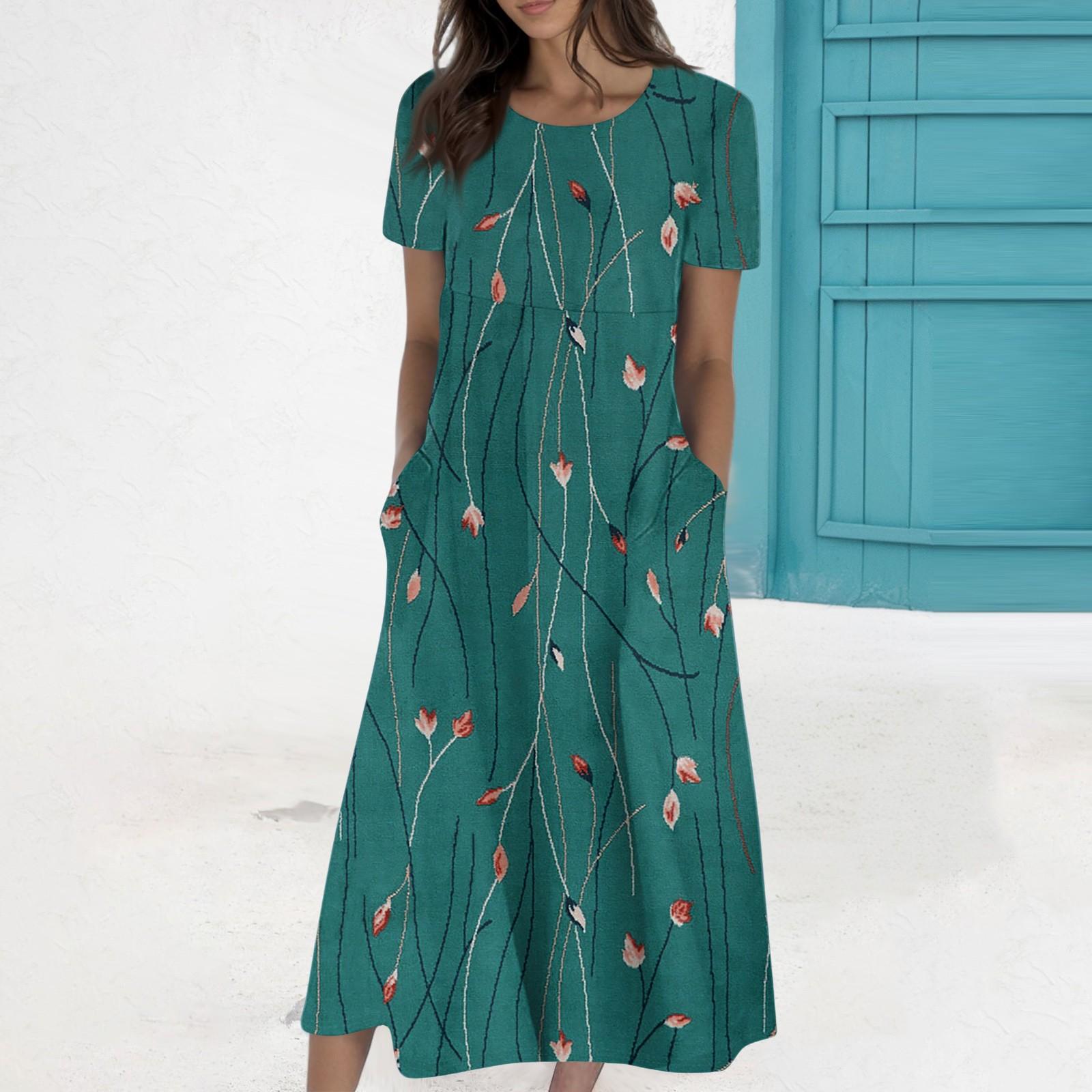 Women s Summer Casual Fashion Printed Short Sleeve Round Neck Pocket Dress XXL темно-зелений колір
Women s Summer Casual Fashion Printed Short Sleeve Round Neck Pocket Dress XXL темно-зелений колір