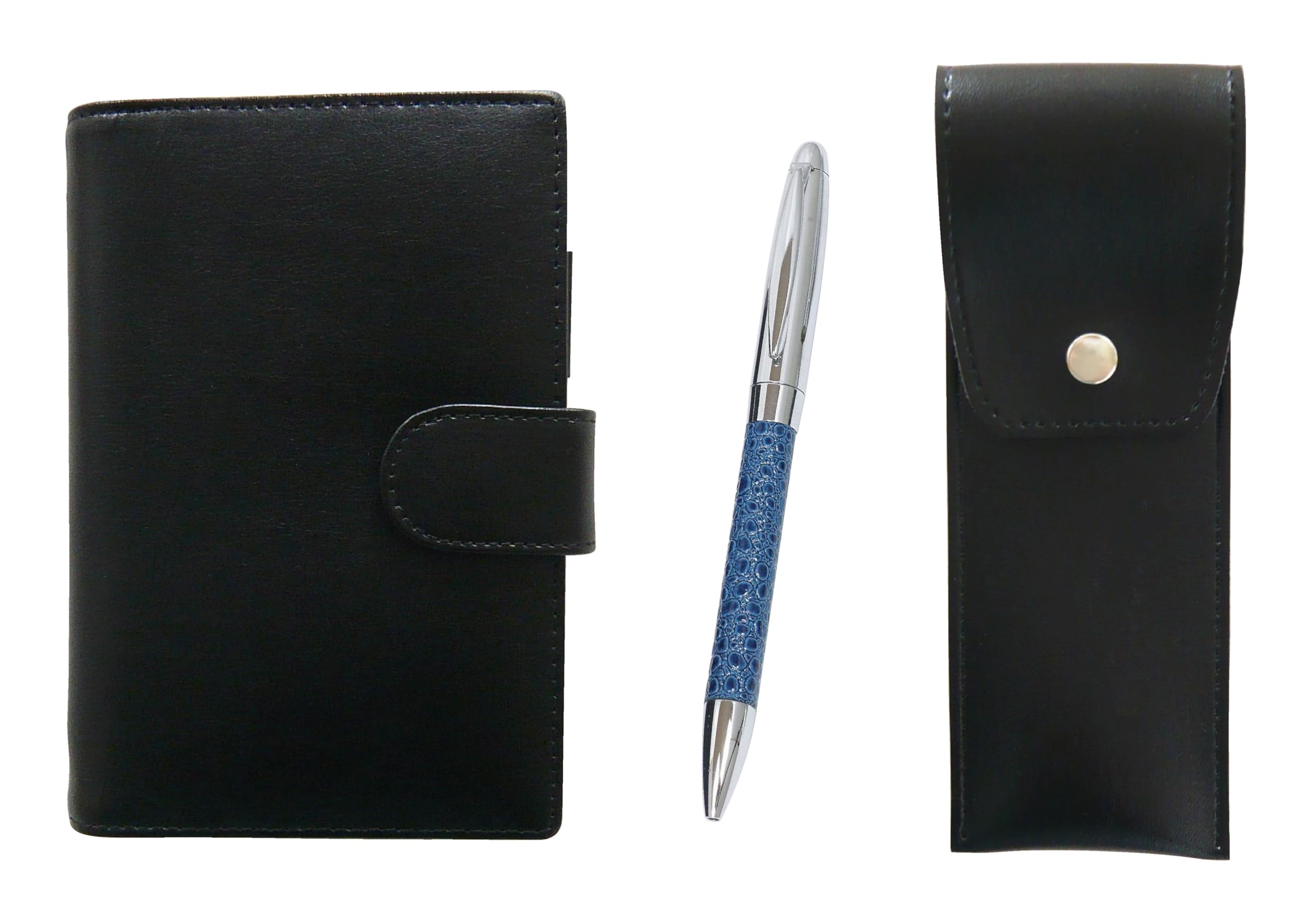 Eco B7 cowhide mini notebook and round button pen case black genuine leather wrapped rotating ballpoint pen director set blue LS002B-BRSB-PD03-L
Eco B7 cowhide mini notebook and round button pen case black genuine leather wrapped rotating ballpoint pen director set blue LS002B-BRSB-PD03-L