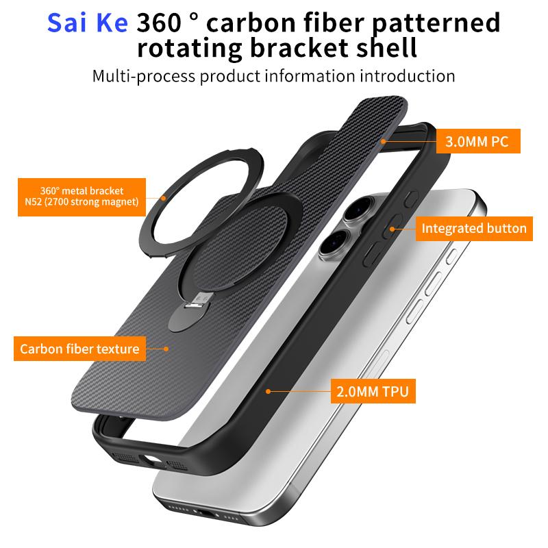 For iPhone 15 Pro Phone Case with Magnetic Kickstand TPU+PC Carbon Fiber Back Cover Grey
For iPhone 15 Pro Phone Case with Magnetic Kickstand TPU+PC Carbon Fiber Back Cover Grey