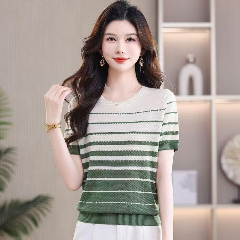Summer Women s Knitted T-shirt Round Neck Striped Thin Loose Knitted Top T-shirt XL зелений
Summer Women s Knitted T-shirt Round Neck Striped Thin Loose Knitted Top T-shirt XL зелений