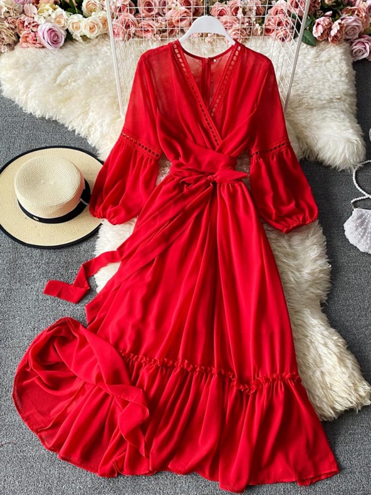 Новое весенне-осеннее праздничное стильное платье, женское повседневное длинное платье с v-образным вырезом и рукавами-фонариками на шнуровке, однотонное шифоновое платье трапециевидной формы
Новое весенне-осеннее праздничное стильное платье, женское повседневное длинное платье с v-образным вырезом и рукавами-фонариками на шнуровке, однотонное шифоновое платье трапециевидной формы