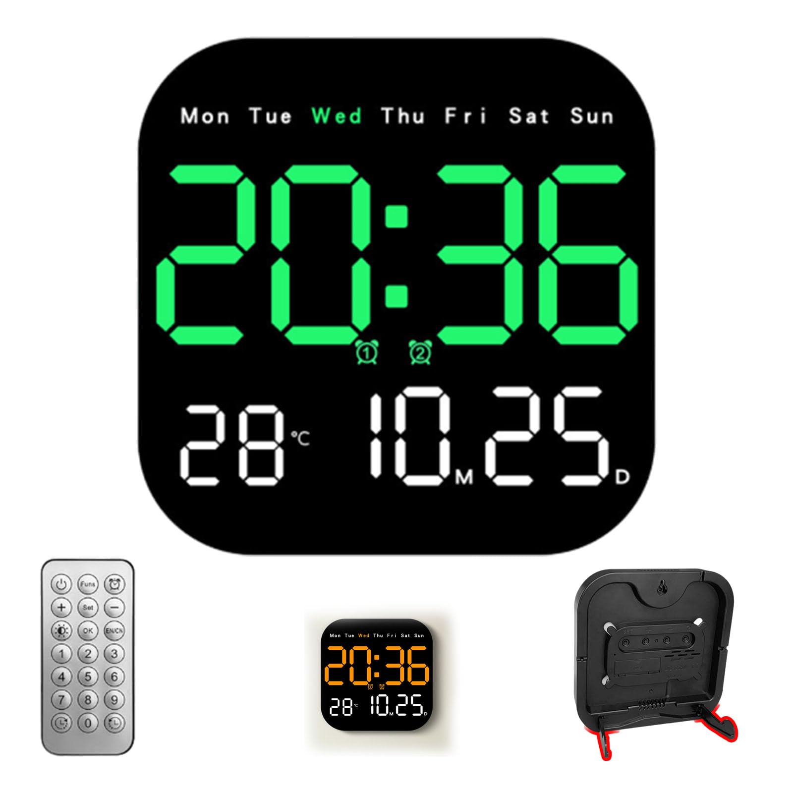 Hanging independent square clock, with remote control, can be placed on a desk, large LED displays time, date, timer, and temperature зелёный
Hanging independent square clock, with remote control, can be placed on a desk, large LED displays time, date, timer, and temperature зелёный