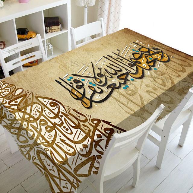 Мусульманская мечеть Рамадан скатерть Кухня Прямоугольная скатерть Фонарь в форме полумесяца Водонепроницаемый аксессуар Фестиваль Вечерние скатерть 140x240cm55x94inch