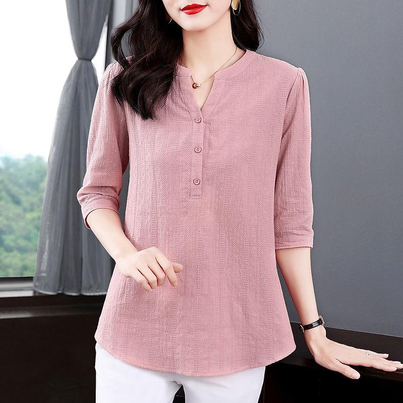 Spring Summer Thin Solid Color Three Quarter Sleeve T-Shirts Button Simplicity V-neck Elegant Vintage Casual Women s Clothing L рожевий
Spring Summer Thin Solid Color Three Quarter Sleeve T-Shirts Button Simplicity V-neck Elegant Vintage Casual Women s Clothing L рожевий