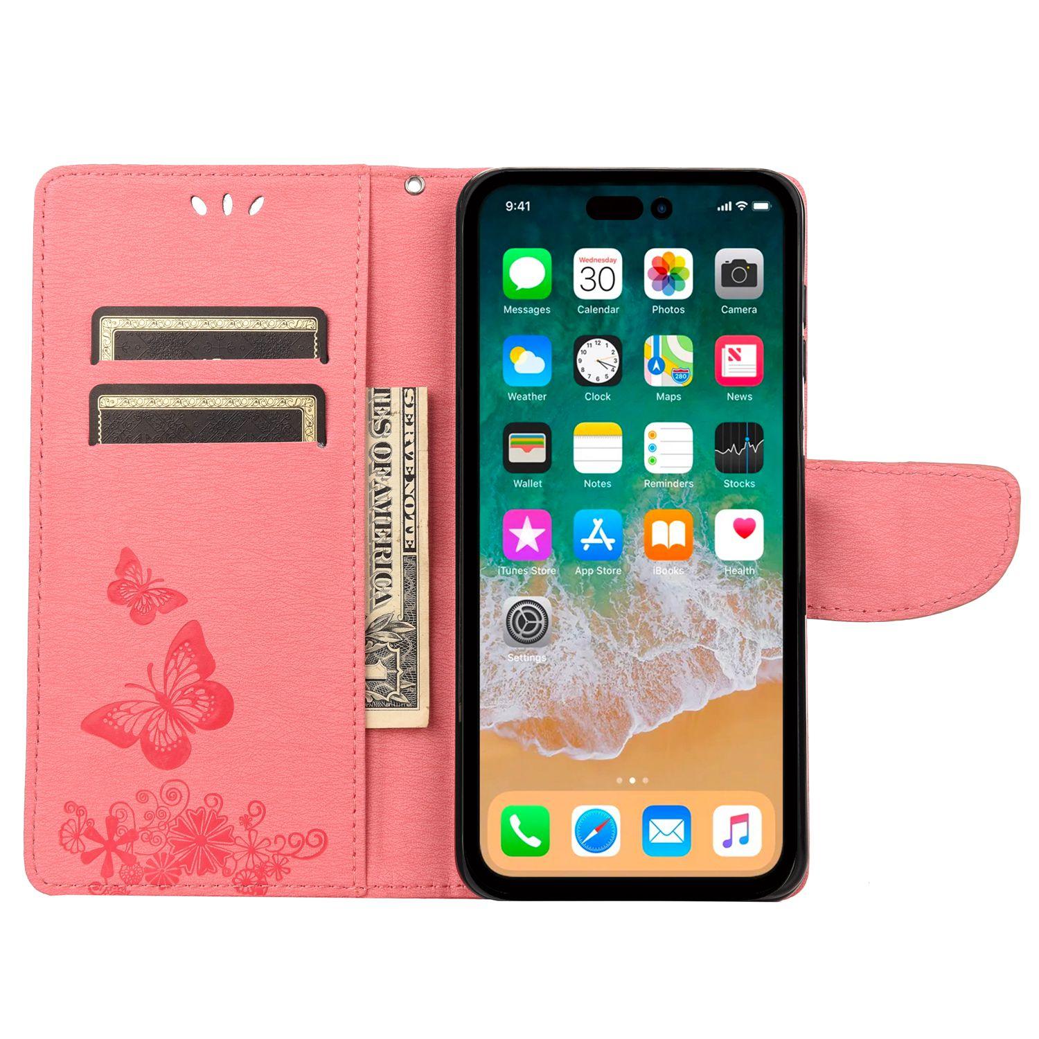 For iPhone 14 Pro Max 6.7 inch Supporting Stand PU Leather Imprinting Big Butterflies Flower Pattern Phone Cover Wallet Phone Case with Strap Pink
For iPhone 14 Pro Max 6.7 inch Supporting Stand PU Leather Imprinting Big Butterflies Flower Pattern Phone Cover Wallet Phone Case with Strap Pink