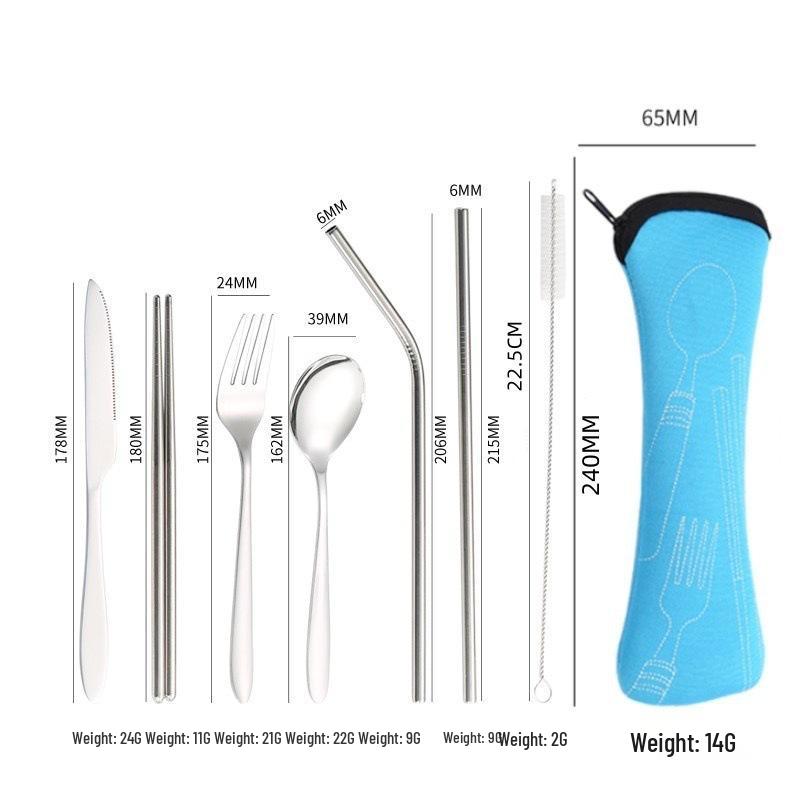 Portable Outdoor 7-Piece Stainless Steel Cutlery Set: Knife, Fork, Spoon, Chopsticks, Straw, Cloth Bag.
Portable Outdoor 7-Piece Stainless Steel Cutlery Set: Knife, Fork, Spoon, Chopsticks, Straw, Cloth Bag.