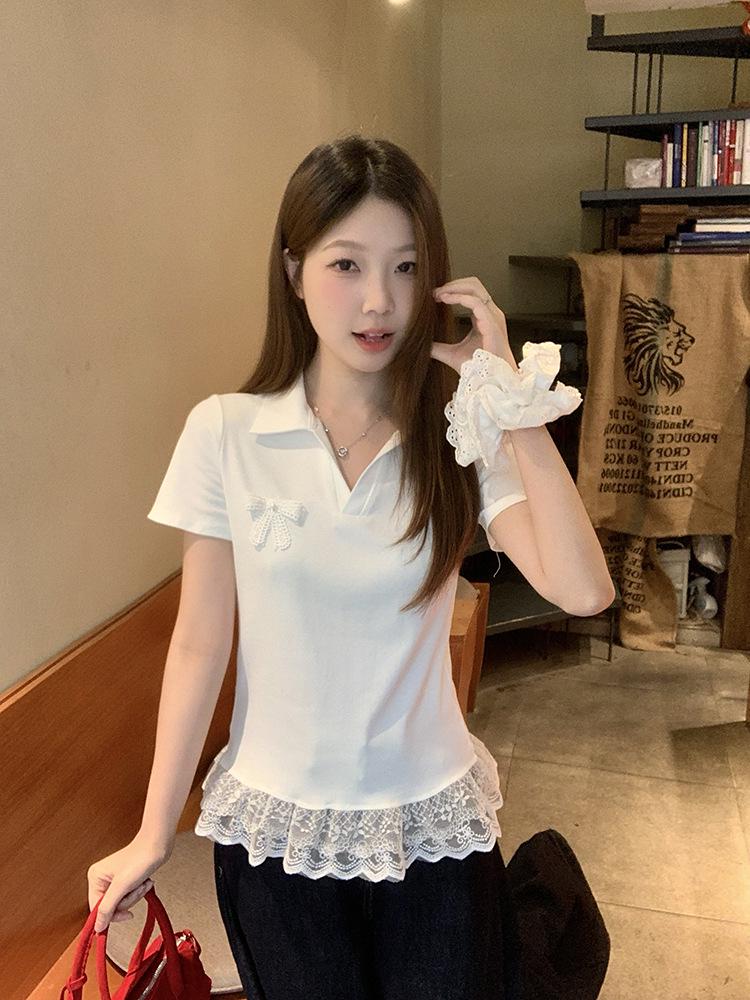 Plus Size Lace Patchwork Bow Top - Short Sleeve Lapel T-shirt for Chubby Girls, Summer Slimming, Age-Reducing Style 4XL off білий колір
Plus Size Lace Patchwork Bow Top - Short Sleeve Lapel T-shirt for Chubby Girls, Summer Slimming, Age-Reducing Style 4XL off білий колір