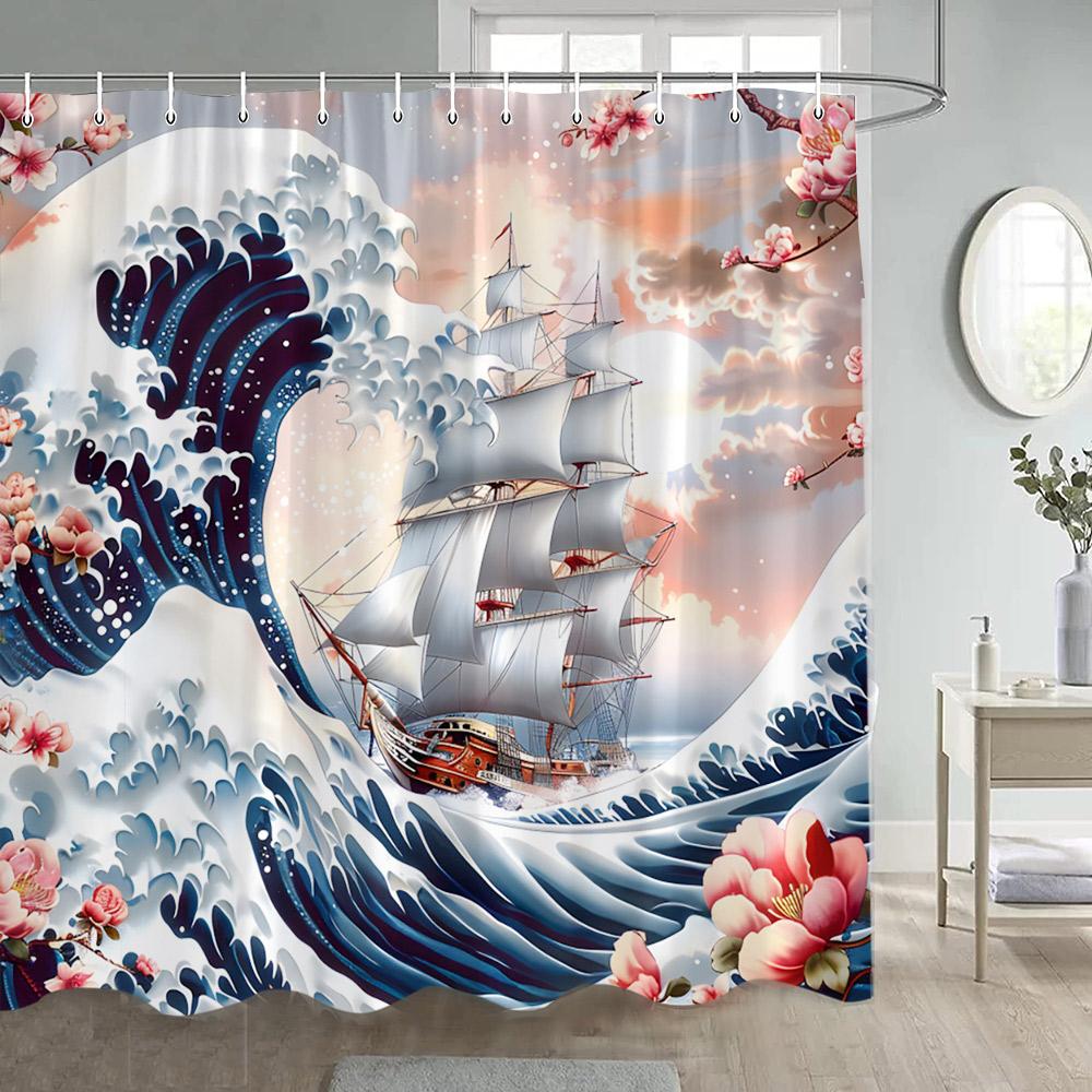 Nautical Landscape Shower Curtain Pink Floral Sea Waves Sailboat Ocean Scenery Polyester Bathroom Decor Bath Curtains With Hooks W60H190(CM)-1 Pcs
Nautical Landscape Shower Curtain Pink Floral Sea Waves Sailboat Ocean Scenery Polyester Bathroom Decor Bath Curtains With Hooks W60H190(CM)-1 Pcs