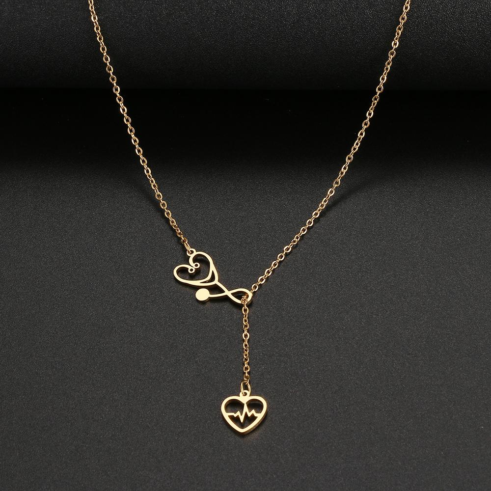 Stainless Steel Necklaces Stethoscope Electrocardiogram Pendant Collar Chain Fashion Necklace For Woman Zircon Party Best Gifts 45cm золотий
Stainless Steel Necklaces Stethoscope Electrocardiogram Pendant Collar Chain Fashion Necklace For Woman Zircon Party Best Gifts 45cm золотий