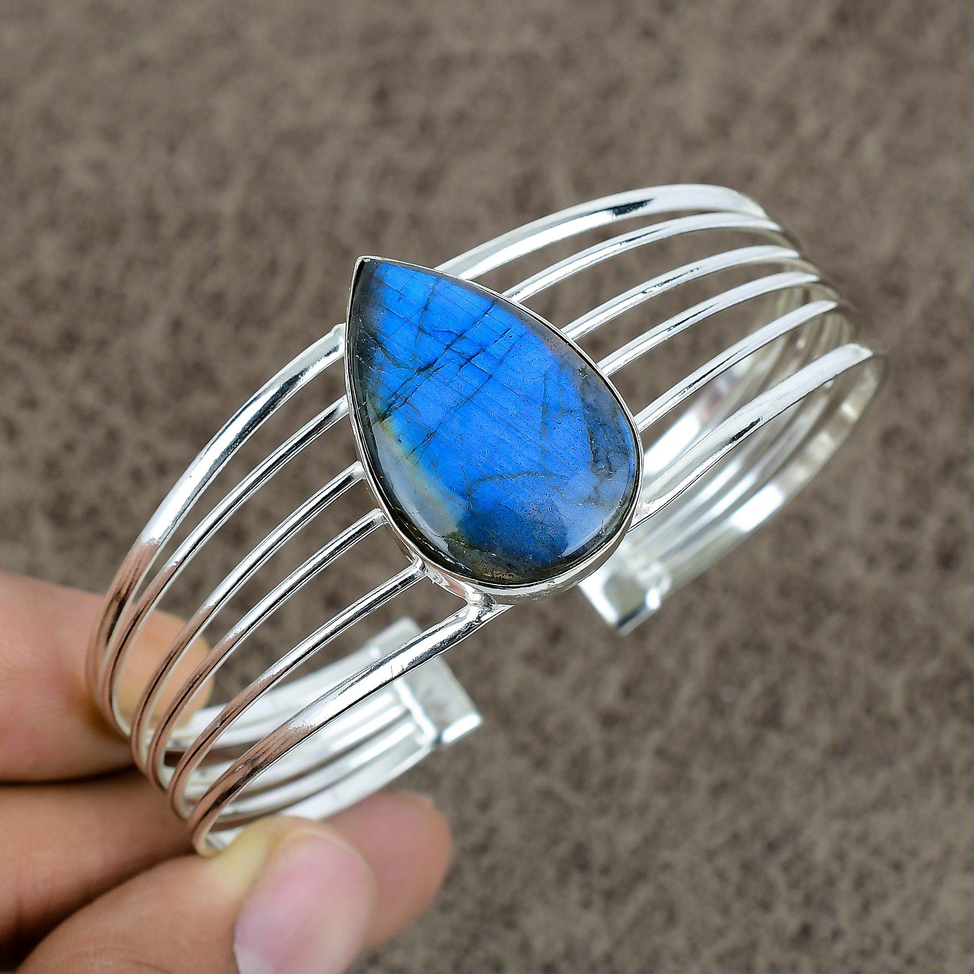 Labradorite Gemstone Handmade 925 Sterling Silver Cuff Bangle Adjustable KKG-163
Labradorite Gemstone Handmade 925 Sterling Silver Cuff Bangle Adjustable KKG-163