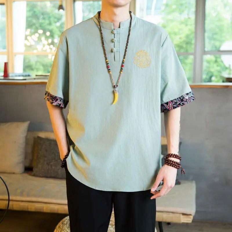 Chinese Style Disc Button Linen T-shirt Mens Summer Short-sleeved Tang Shirt Loose Large Size T-shirt Japanese Kimono Men New S
Chinese Style Disc Button Linen T-shirt Mens Summer Short-sleeved Tang Shirt Loose Large Size T-shirt Japanese Kimono Men New S
