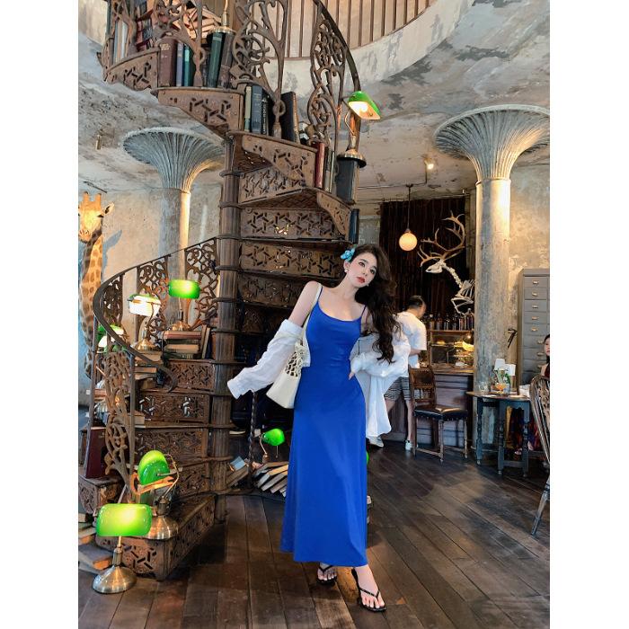 Summer explosion threaded suspender dress, thin, adjustable shoulder straps S синий
Summer explosion threaded suspender dress, thin, adjustable shoulder straps S синий