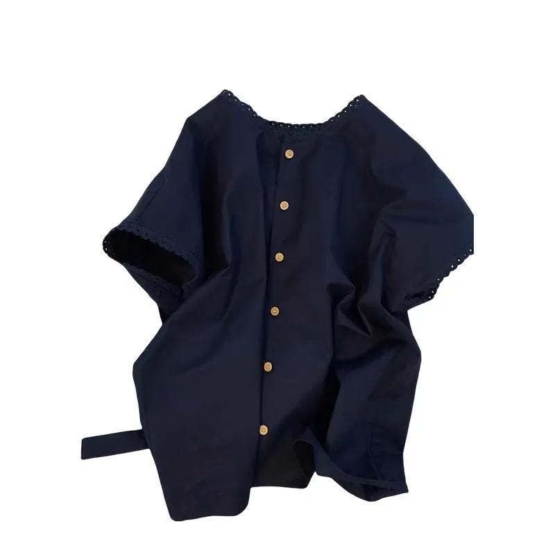 French Short-sleeved Shirt for Women Summer Loose Temperament Top L синій
French Short-sleeved Shirt for Women Summer Loose Temperament Top L синій