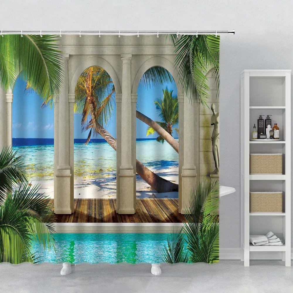 3D Roman Column Palace Sea View Shower Curtain Green Palm Tree Lake Landscape Bathroom Decor Bath Curtain Polyester Fabric Hooks 150x180cm-60x70in
3D Roman Column Palace Sea View Shower Curtain Green Palm Tree Lake Landscape Bathroom Decor Bath Curtain Polyester Fabric Hooks 150x180cm-60x70in