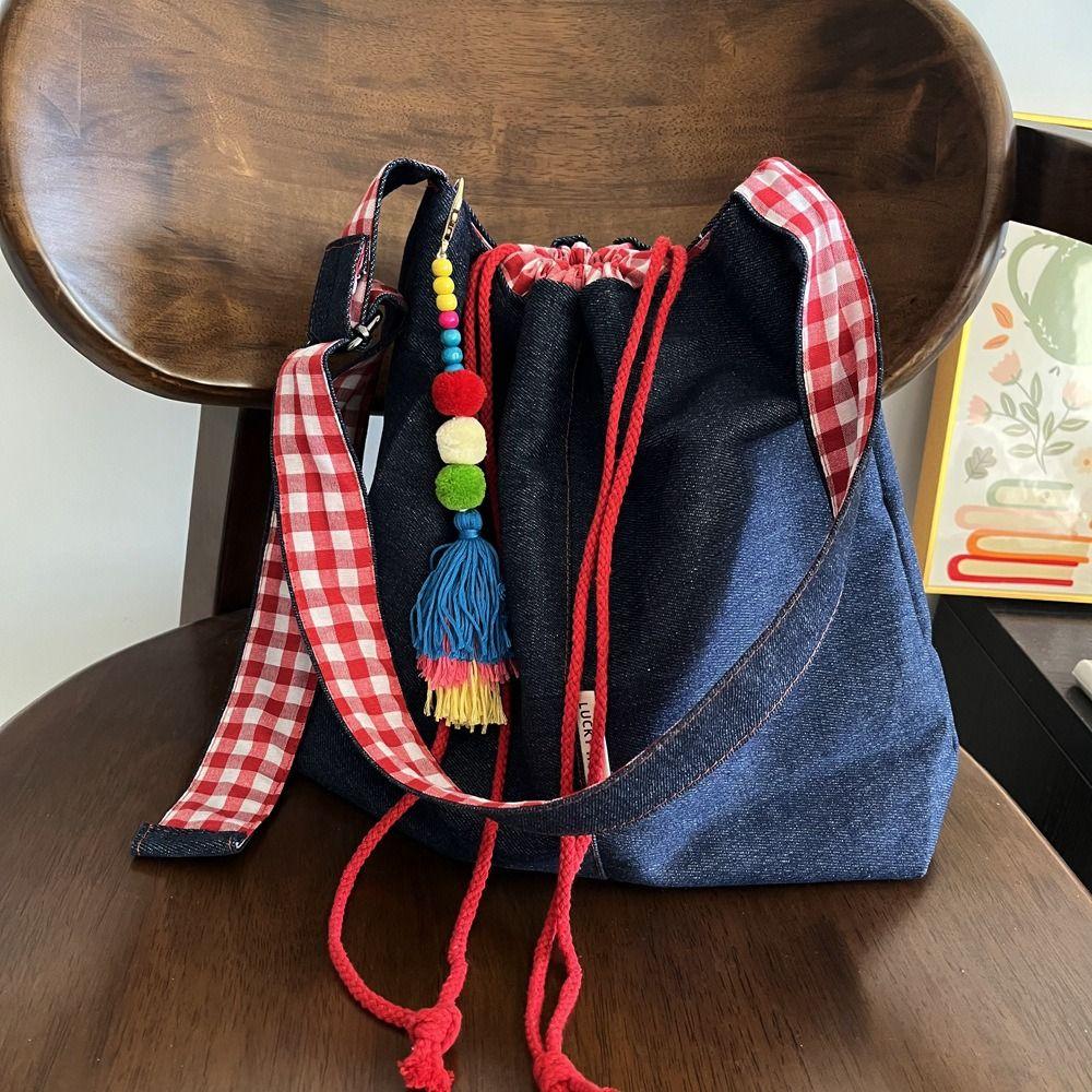 Leisure Denim Shoulder Bag Casual Casual Canvas Bag Fashion Drawstring Tote Bag Women червоний
Leisure Denim Shoulder Bag Casual Casual Canvas Bag Fashion Drawstring Tote Bag Women червоний