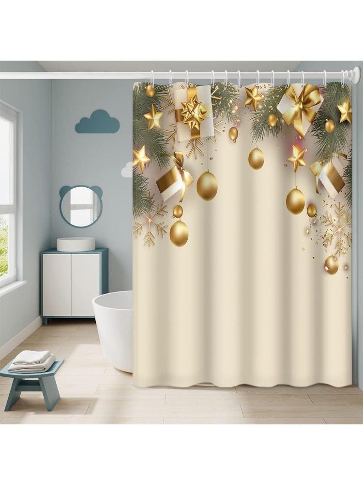 Золотая Рождественская шторка для душа с крючками Зеленые сосновые листья и золотые рождественские шары Звезды Снежинки Классический дизайн Принт для душа 90x180CM
Золотая Рождественская шторка для душа с крючками Зеленые сосновые листья и золотые рождественские шары Звезды Снежинки Классический дизайн Принт для душа 90x180CM