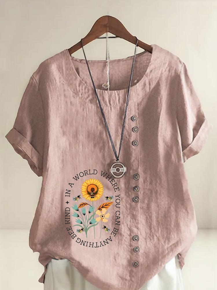 Women s Fashion Alphabet Flower Bee Print Casual Cotton Linen Short Sleeve Round Neck T-shirt Shirt Leisure Loose Summer Blouse Tops S
Women s Fashion Alphabet Flower Bee Print Casual Cotton Linen Short Sleeve Round Neck T-shirt Shirt Leisure Loose Summer Blouse Tops S