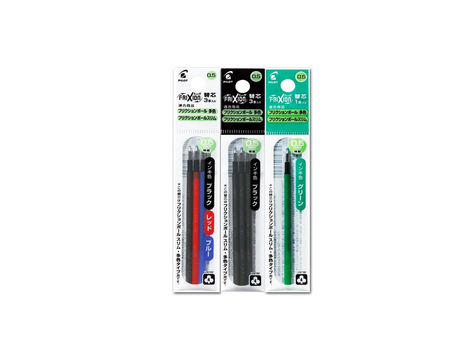 Pilot Frixion Ball Slim Multicolor Refill Refill Set Green Red Blue 0.5mm Black, LFBTRF12EF-G/3C/3B
Pilot Frixion Ball Slim Multicolor Refill Refill Set Green Red Blue 0.5mm Black, LFBTRF12EF-G/3C/3B