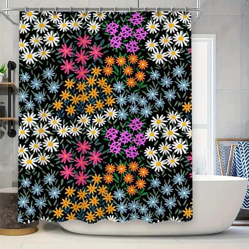 Multicolored Daisy Shower Curtainwaterproof Bath Decoration For Home Decor Black White Floral Pattern, 3D Printing Bathroom Show W60H190(CM)-1 Pcs
Multicolored Daisy Shower Curtainwaterproof Bath Decoration For Home Decor Black White Floral Pattern, 3D Printing Bathroom Show W60H190(CM)-1 Pcs