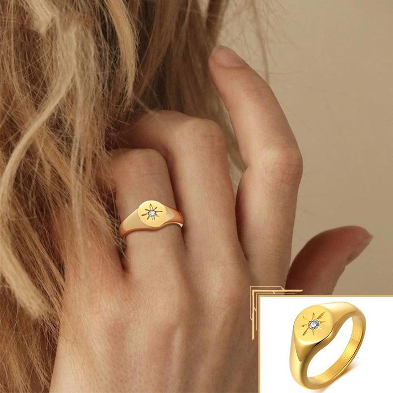Women Star Signet Rings, Gold Color Solid Stainless Steel Round Top Finger Band, AAA CZ Stone Star Girl Anel 7
Women Star Signet Rings, Gold Color Solid Stainless Steel Round Top Finger Band, AAA CZ Stone Star Girl Anel 7